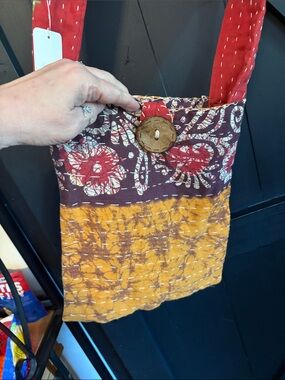 Artisan Floral Patchwork Shoulder Bag in Mustard and Burgundy